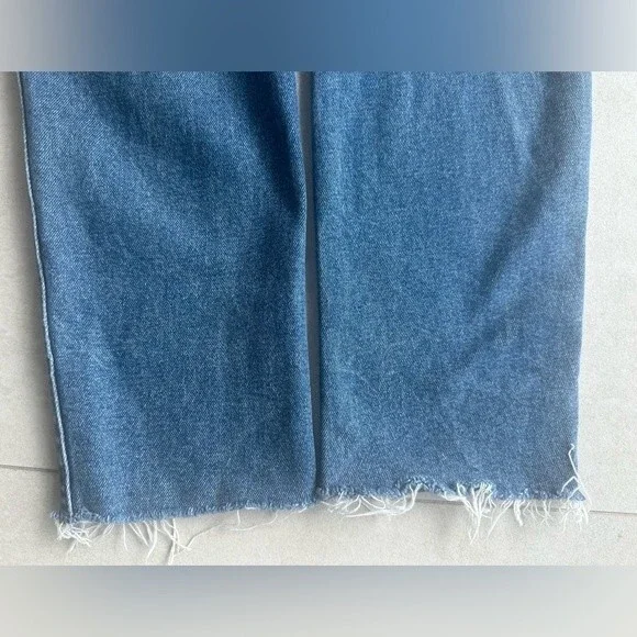 Khaite Alissa Crop Jeans Raw Hem Frayed Cotton Blend Blue Women's Size 28